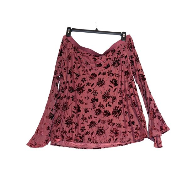Knox Rose Off the Shoulder Bell Sleeve Floral Velvet Blouse XL - Picture 4 of 4